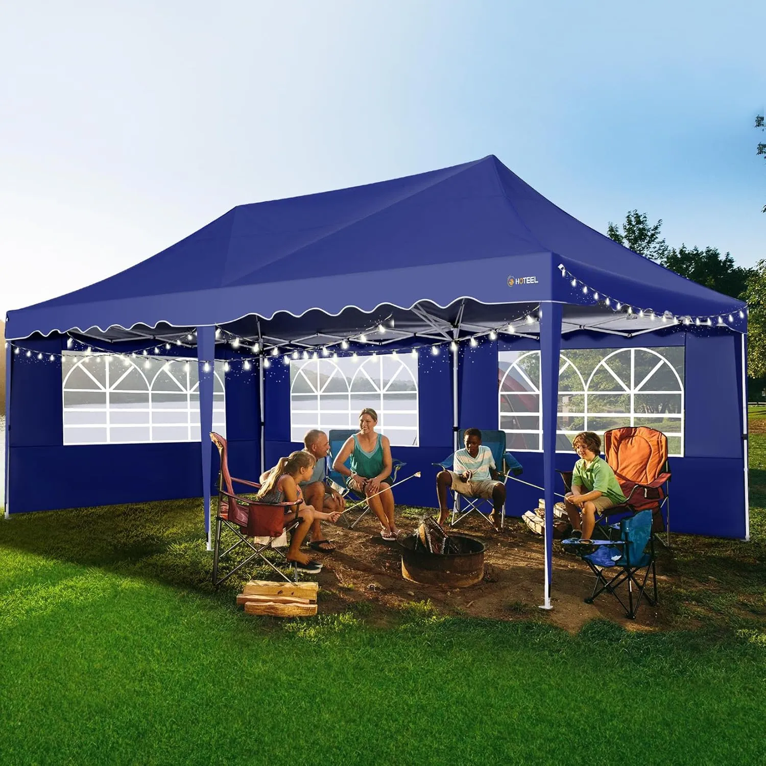 HOTEEL 10x20 Canopy Pop Up Canopy with 6 Sidewalls, Easy Setup Waterproof Tent for Parties, Wheeled Bag, 4 Weight Bag, UV50  Outdoor Event Tent, High Roof, Metal Leg, Navy