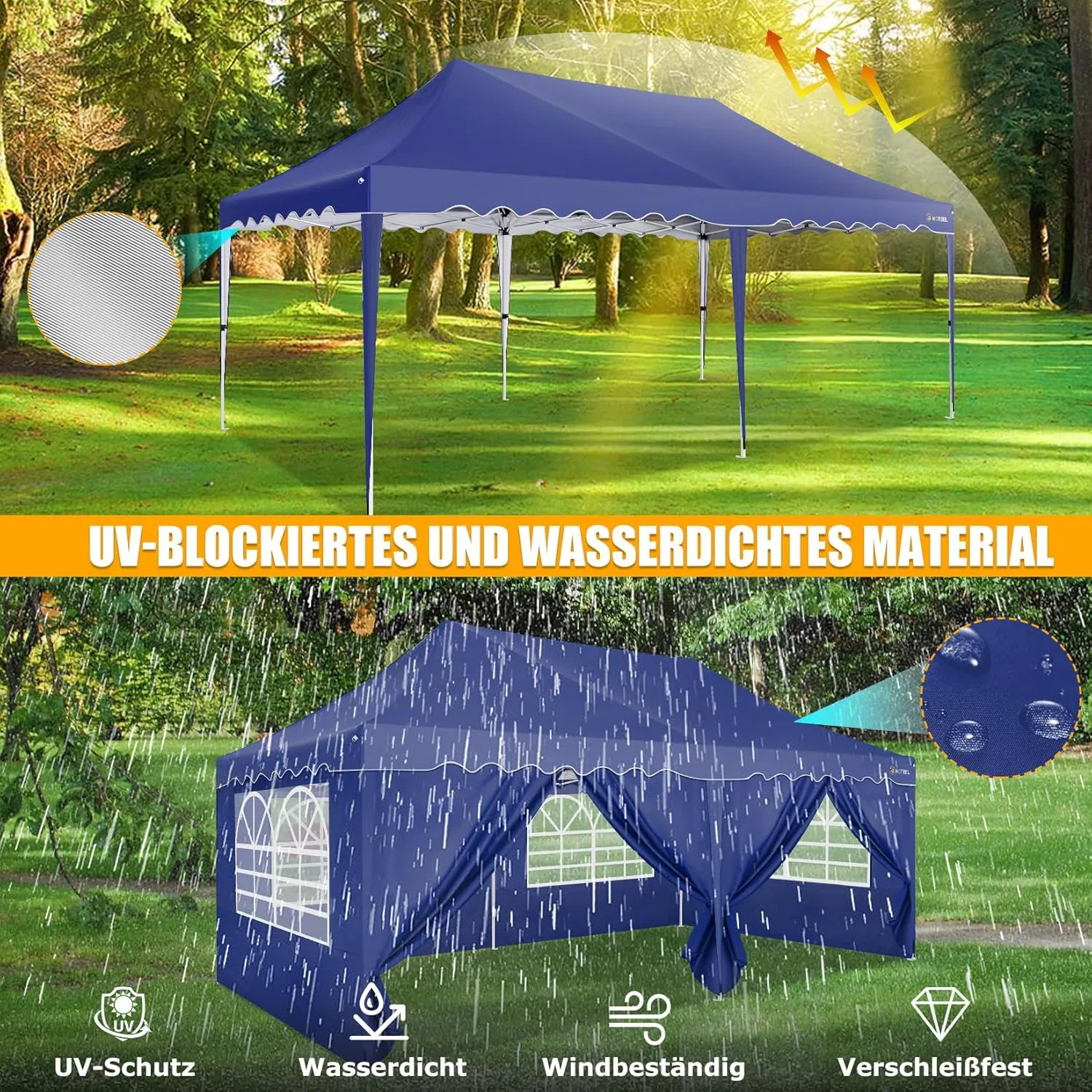 HOTEEL 10x20 Canopy Pop Up Canopy with 6 Sidewalls, Easy Setup Waterproof Tent for Parties, Wheeled Bag, 4 Weight Bag, UV50  Outdoor Event Tent, High Roof, Metal Leg, Navy
