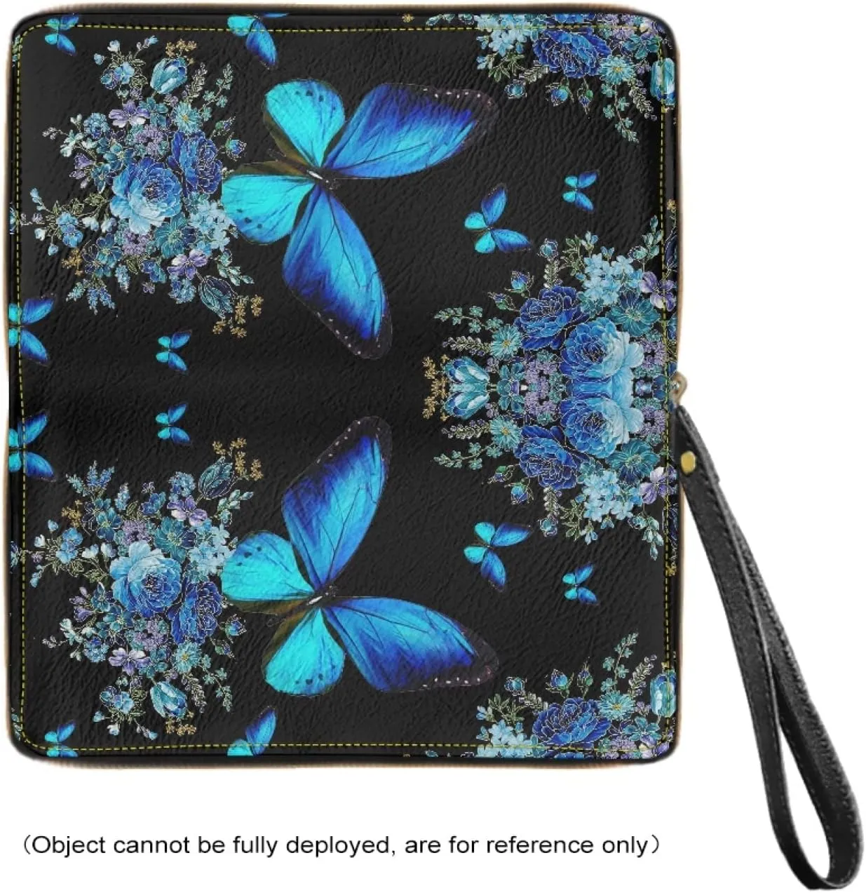 Howilath Blue Butterfly Pattern Zip Around Women Wallet with Coin Pockets, with Wristlet Clutch Phone Bags Travel Purse