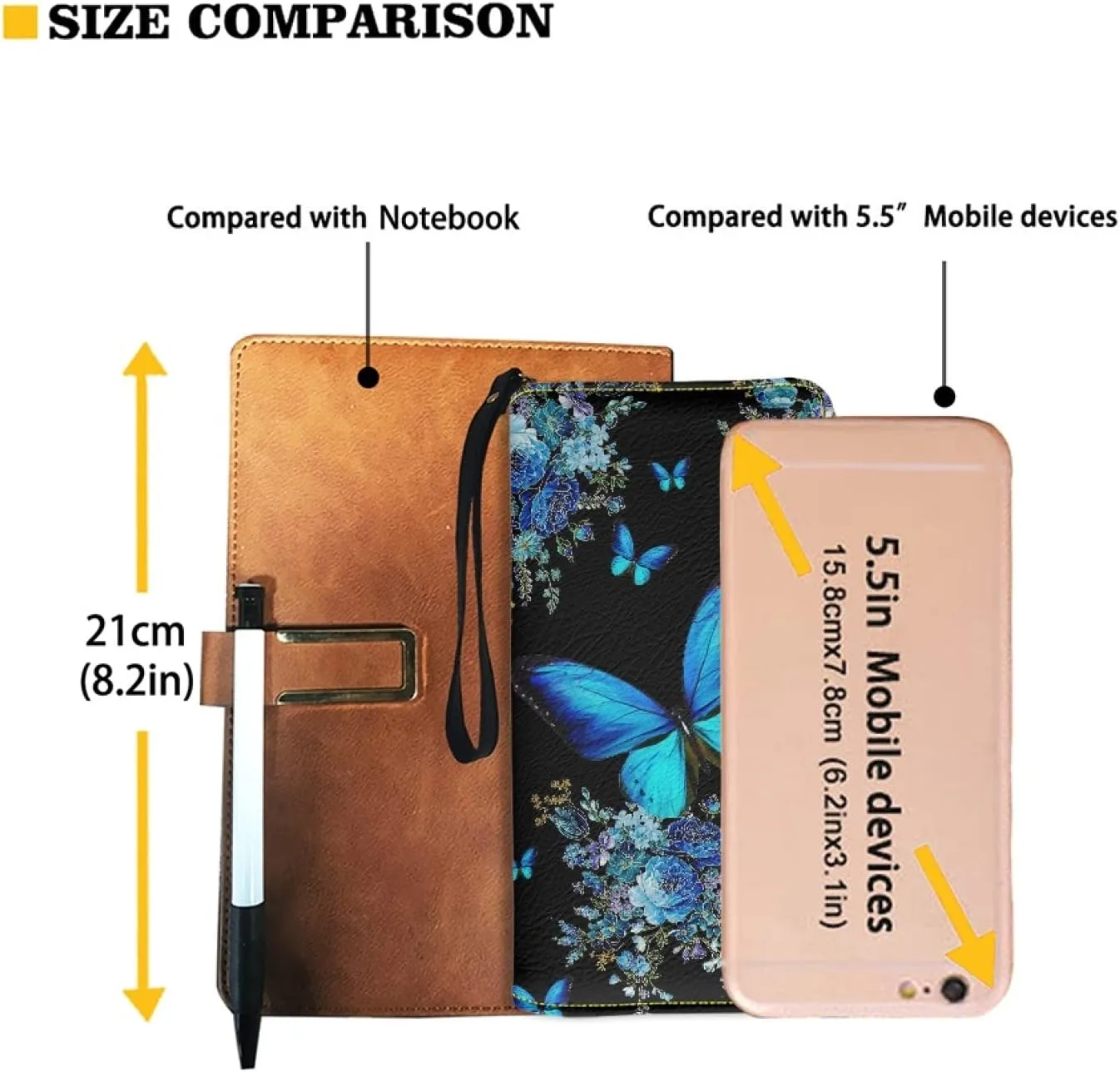 Howilath Blue Butterfly Pattern Zip Around Women Wallet with Coin Pockets, with Wristlet Clutch Phone Bags Travel Purse