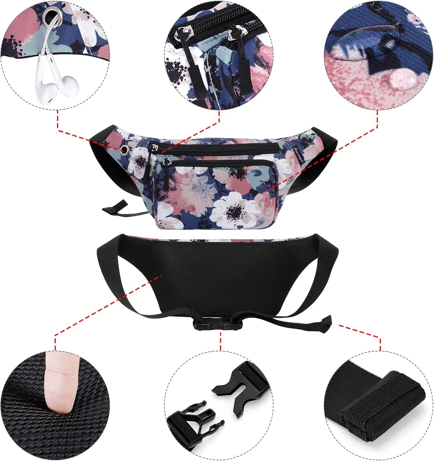 HUA ANGEL Fanny Pack for Women & Men - Crossbody Waist Bag Lightweight Belt Bum Bag for Sports, Travel, Hiking, Everyday Use