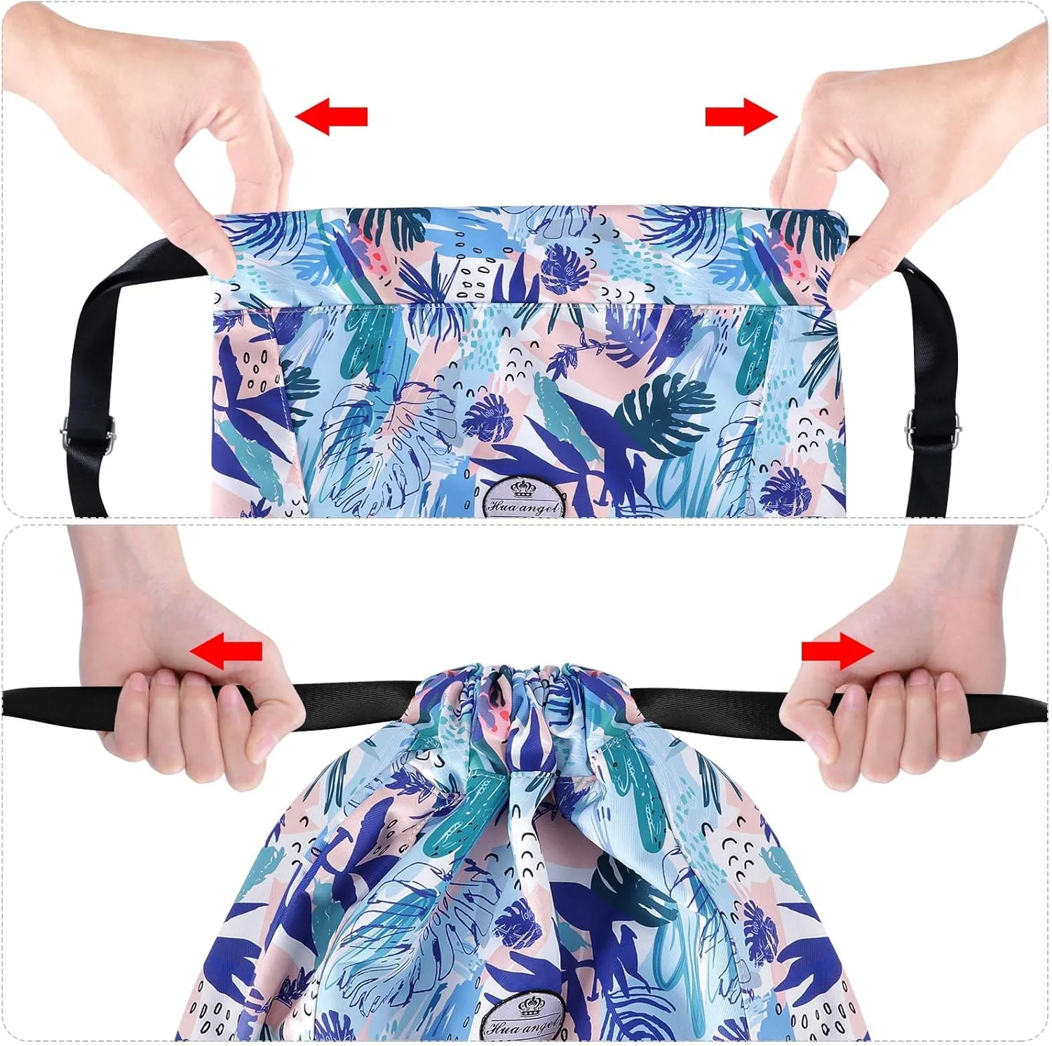 HUA ANGEL Floral Print Drawstring Bag - Lightweight Waterproof Cinch Sackpack with Side Pocket for Men & Women Travel Gym Bag