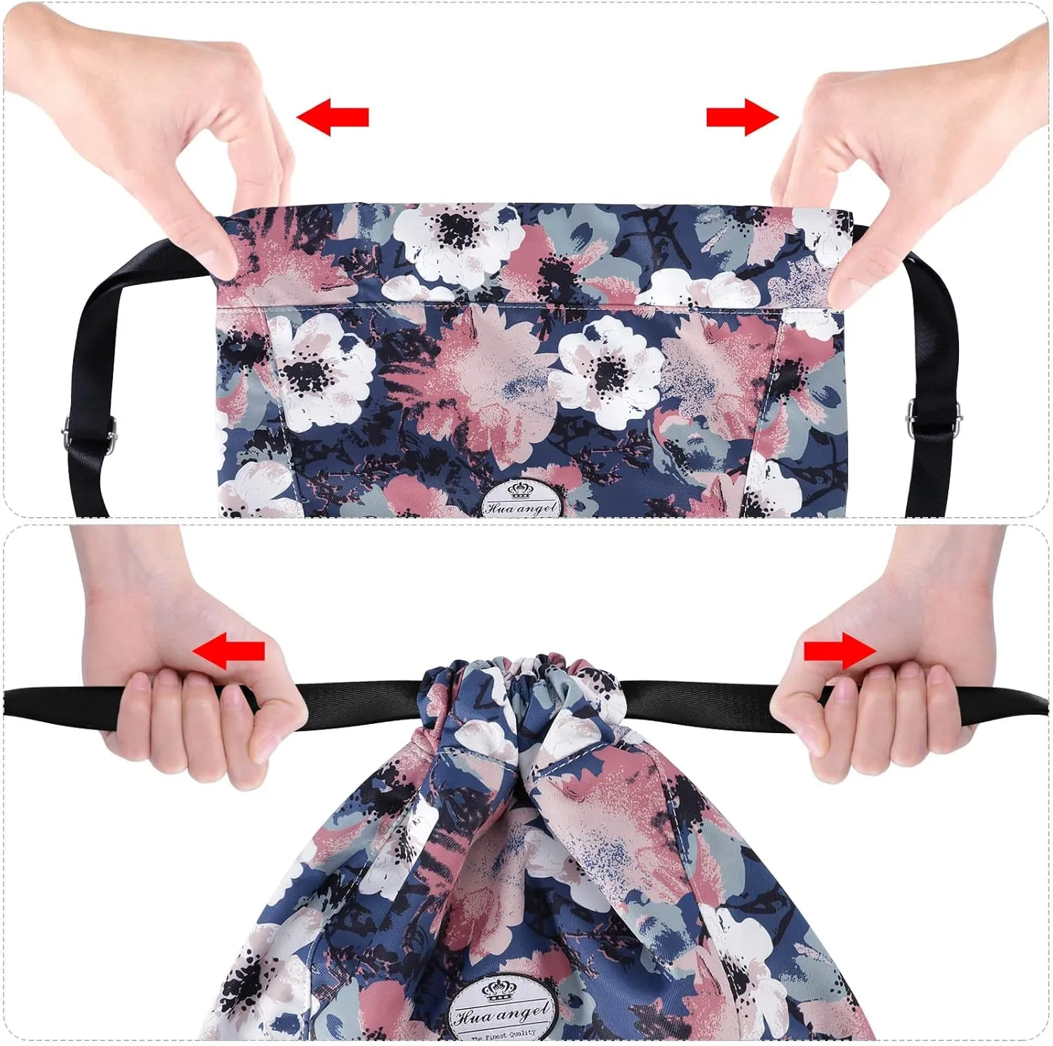 HUA ANGEL Floral Print Drawstring Bag - Lightweight Waterproof Cinch Sackpack with Side Pocket for Men & Women Travel Gym Bag