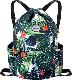 HUA ANGEL Floral Print Drawstring Bag - Lightweight Waterproof Cinch Sackpack with Side Pocket for Men & Women Travel Gym Bag