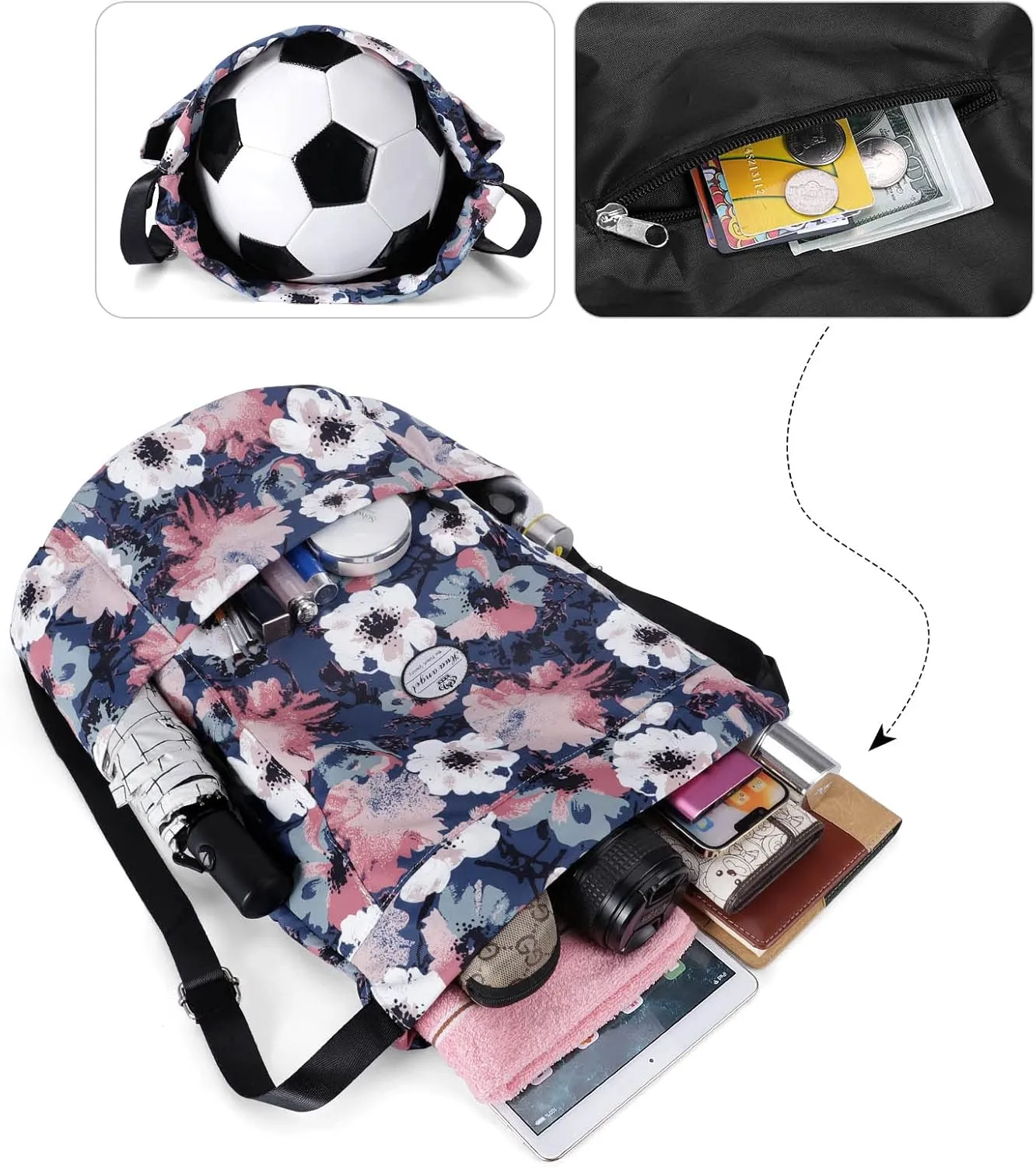 HUA ANGEL Floral Print Drawstring Bag - Lightweight Waterproof Cinch Sackpack with Side Pocket for Men & Women Travel Gym Bag