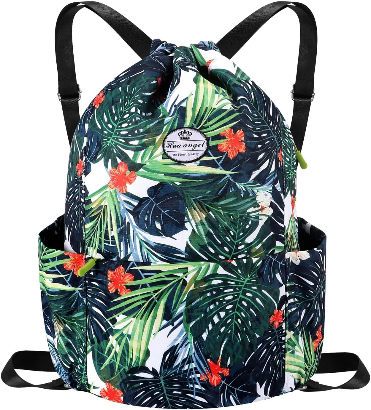 HUA ANGEL Floral Print Drawstring Bag - Lightweight Waterproof Cinch Sackpack with Side Pocket for Men & Women Travel Gym Bag