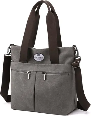 HUA ANGEL Women's Canvas Tote Bag Lightweight Crossbody Purse Multi-Pocket Durable Handbags for Work College Shopping Beach