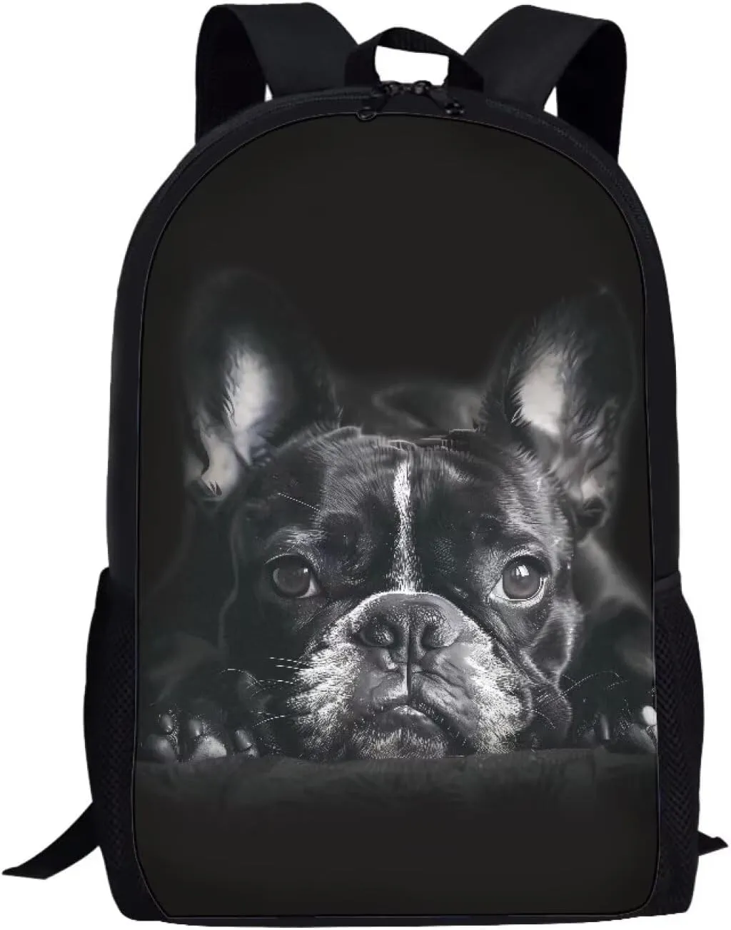 HUGS IDEA Black French Bulldog School Backpack for Boys College Bookbag Lightweight Travel Rucksack Casual Daypack Students Schoolbag