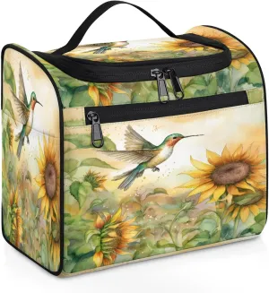 Hummingbirds Print Large Makeup Bag Travel Make Up Organizer for Women Girls Cosmetic Bag Organizer With Handle