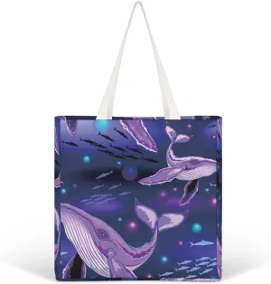 Humpback Whale Sea Creatures Canvas Handbags for Women Funny Tote Bag Reusable Shopping Grocery Bag