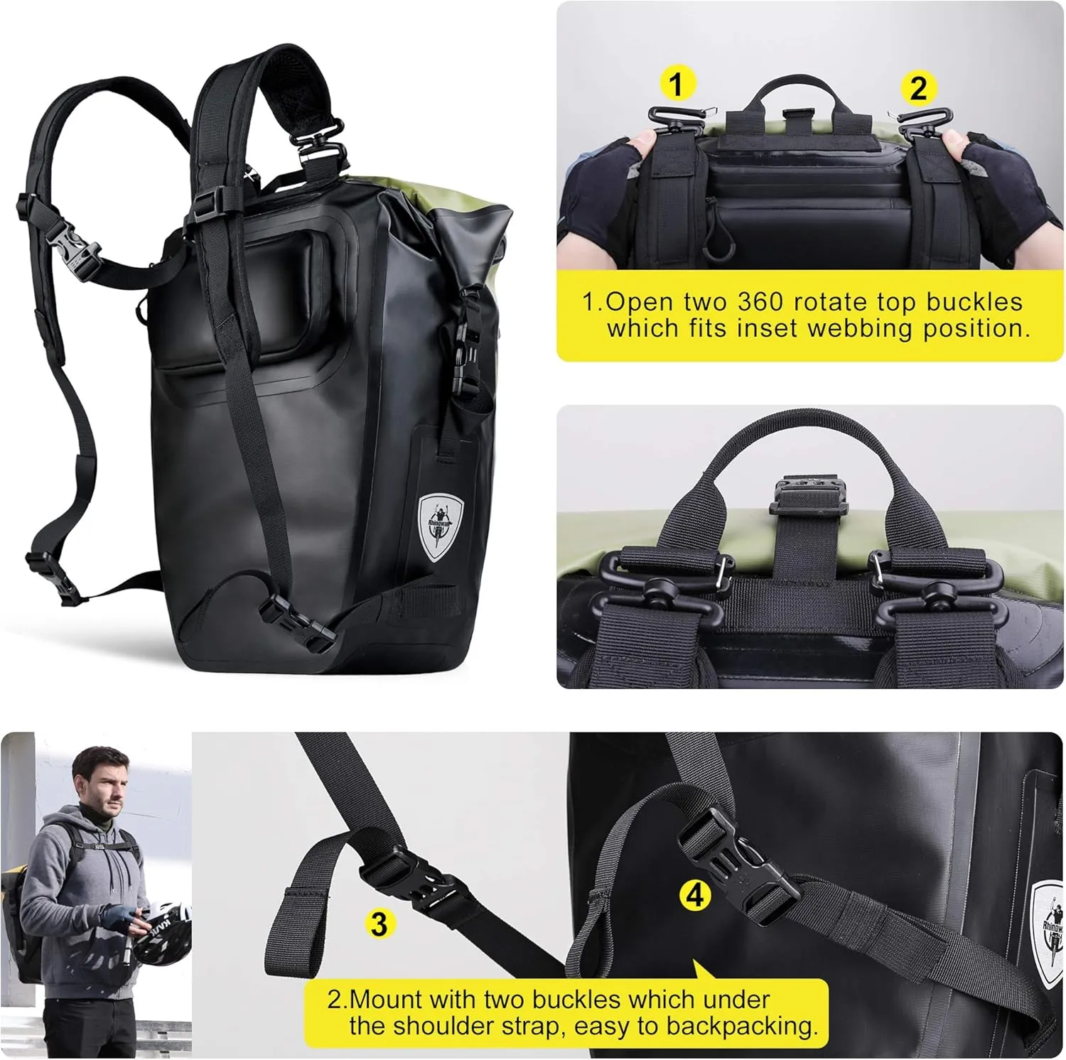 HUNTVP 27L Bike Pannier Bag Backpack Multifunctional Bicycle Bag Cycling Bicycle Rear Seat Trunk Pack Bag Bike Saddle Bag Backseat Pack Bag(White)