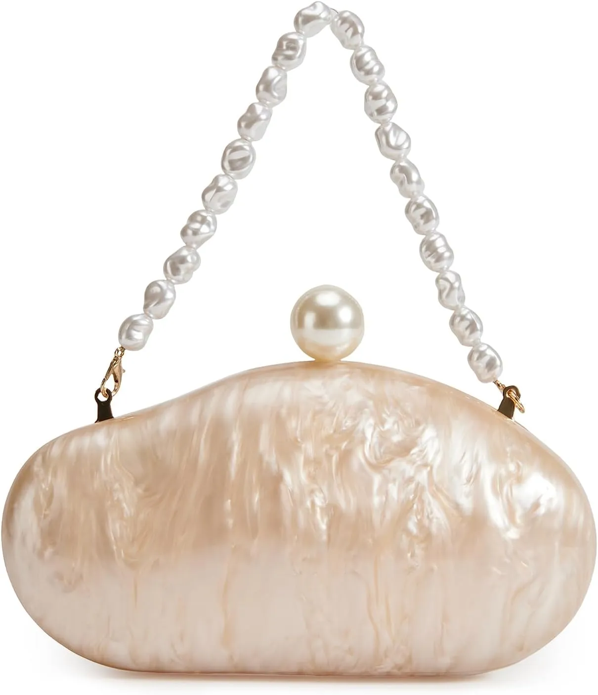 Huralona Acrylic Evening Clutch Purses for Women Shell Handbag Chic Clutch Bag With Baroque Irregular Pearl Chain Strap