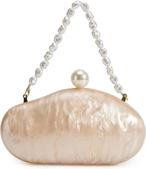Huralona Acrylic Evening Clutch Purses for Women Shell Handbag Chic Clutch Bag With Baroque Irregular Pearl Chain Strap