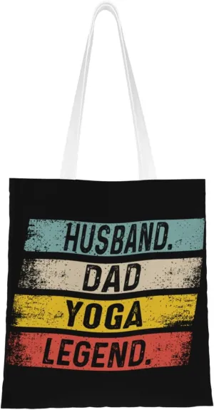 Husband Dad Yoga Legend Tote Bag for Women Canvas Shopping Bags Reusable Large Capacity Casual Shoulder Handbags Grocery Bags DIY Gift Bags