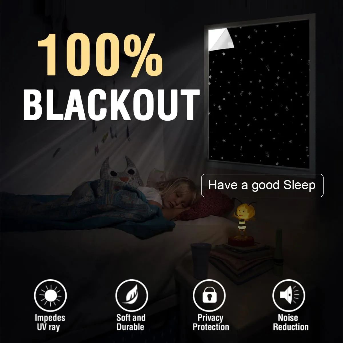 H.VERSAILTEX Portable Blackout Curtains for Bedroom 120"x67", 100% Blackout Window Cover Film Portable Travel Blackout Curtains for Baby Nursery No Drill Easy Cut to Size, Stars