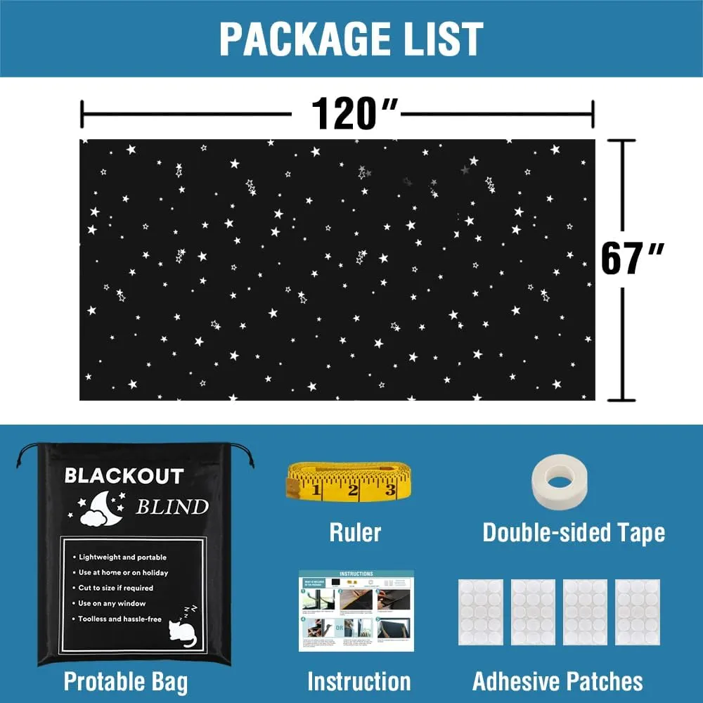 H.VERSAILTEX Portable Blackout Curtains for Bedroom 120"x67", 100% Blackout Window Cover Film Portable Travel Blackout Curtains for Baby Nursery No Drill Easy Cut to Size, Stars