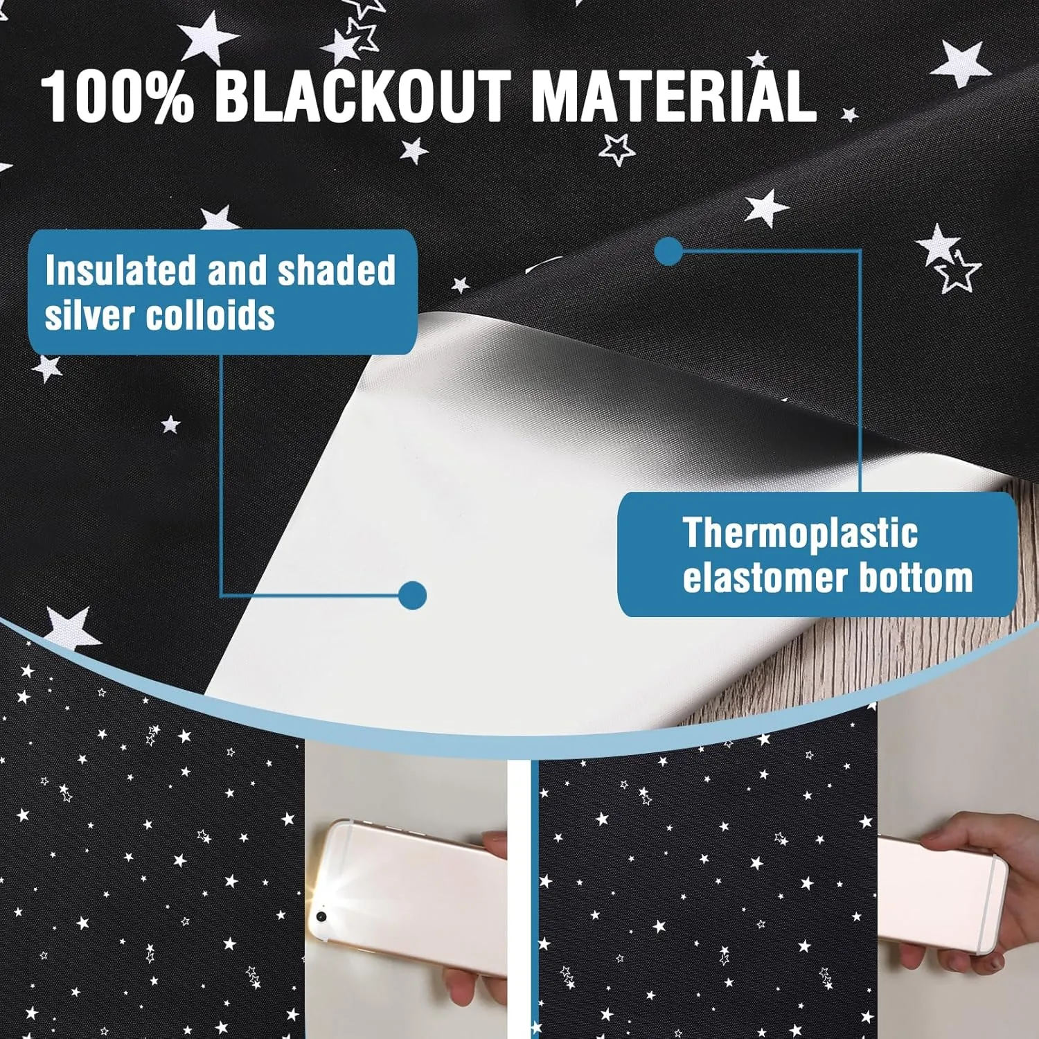 H.VERSAILTEX Portable Blackout Curtains for Bedroom 120"x67", 100% Blackout Window Cover Film Portable Travel Blackout Curtains for Baby Nursery No Drill Easy Cut to Size, Stars