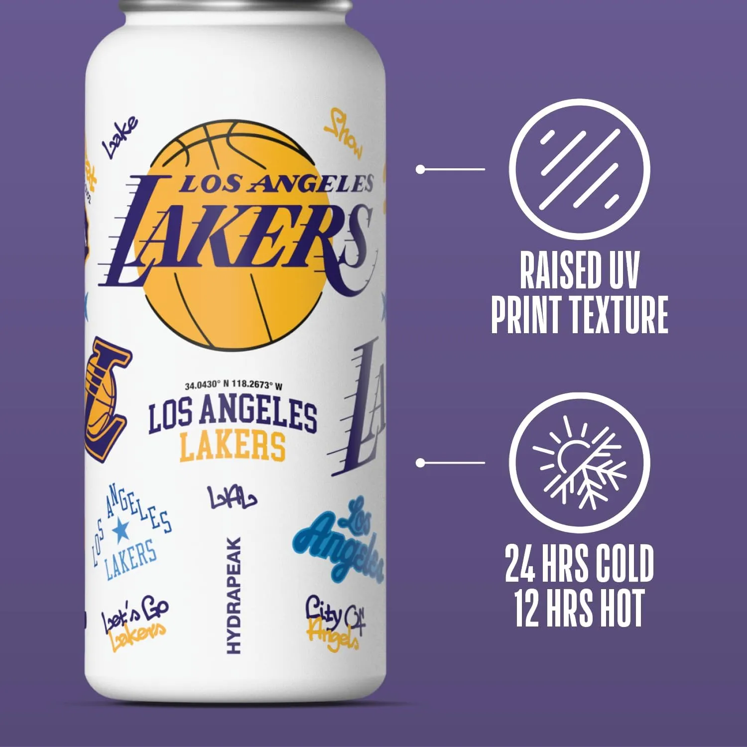 Hydrapeak x NBA Officially Licensed 32 oz Active Water Bottle with Chug Lid Reusable Stainless Steel Double Wall Insulated Sports Gift (Los Angeles Lakers)