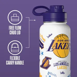 Hydrapeak x NBA Officially Licensed 32 oz Active Water Bottle with Chug Lid Reusable Stainless Steel Double Wall Insulated Sports Gift (Los Angeles Lakers)