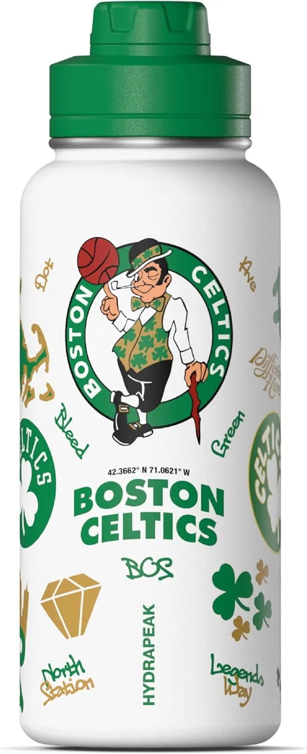 Hydrapeak x NBA Officially Licensed Celtics 32oz Active Water Bottle Chug Lid Stainless Steel Reusable Double Wall Celebrating The City Of Boston