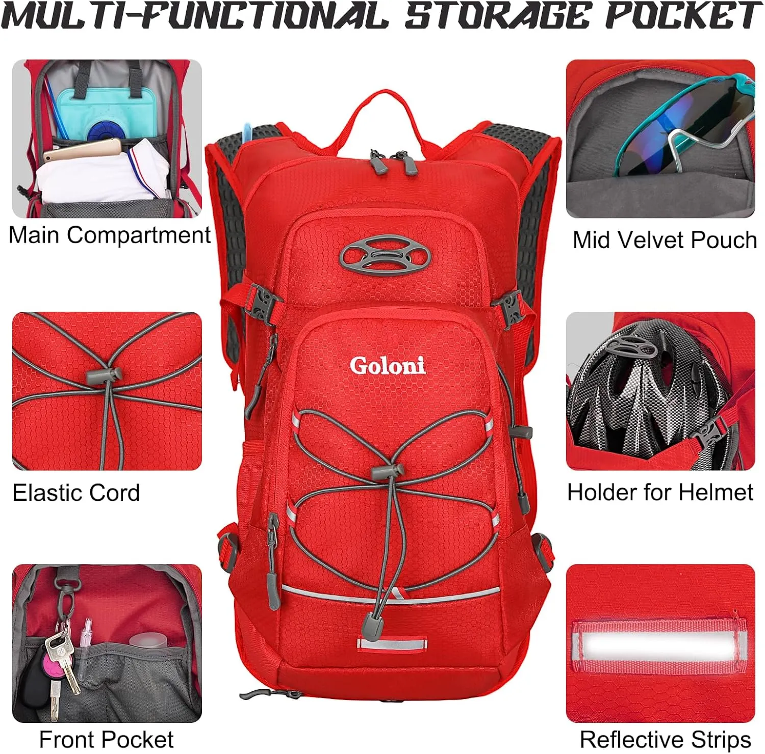 Hydration Backpack,Lightweight Hiking Backpack with 2L Water Bladder,Water Backpack for Biking, Running, Festival