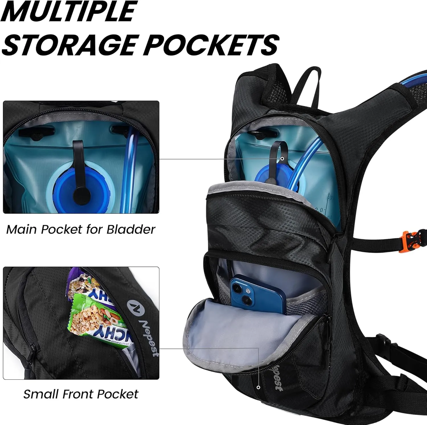 Hydration Pack Backpack for Women & Men, Lightweight Water Backpack with 2L Water Bladder for Hiking Cycling Running Biking