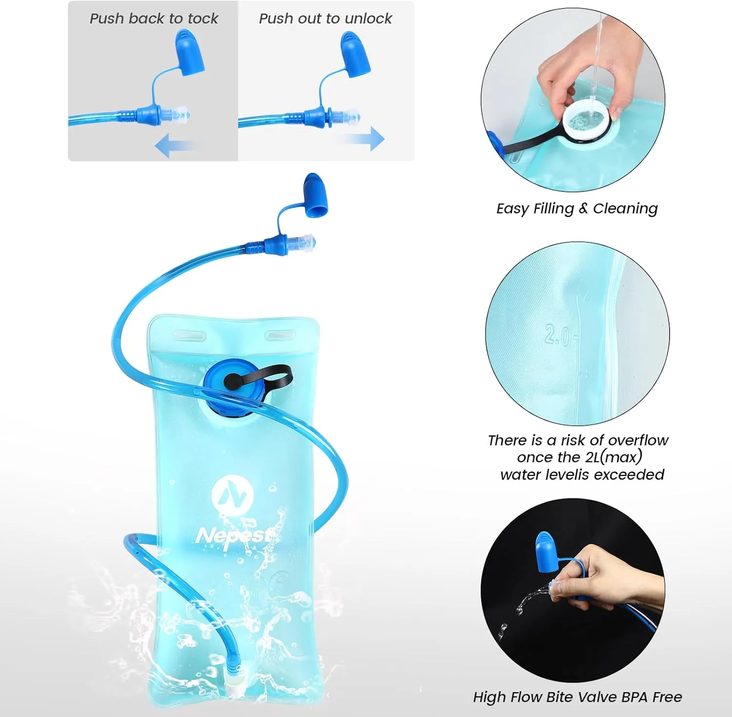 Hydration Pack Backpack for Women & Men, Lightweight Water Backpack with 2L Water Bladder for Hiking Cycling Running Biking