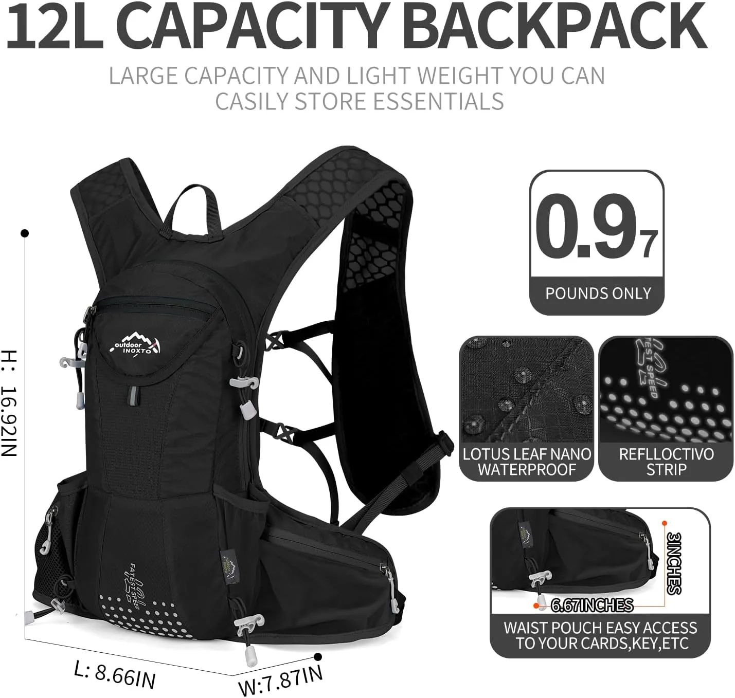 Hydration Pack Backpack, Lightweight Water Backpack with 2L Leakproof Hydration Bladder Daypack for Men Women,Running Hydration Vest for Outdoor Trail