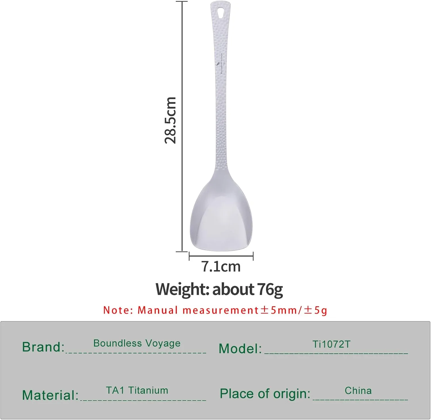 iBasingo Titanium Spatula Metal Food Turner Lightweight Food Grips Ultralight Cooking Utensils for Home Outdoor Kitchen Ti1072T