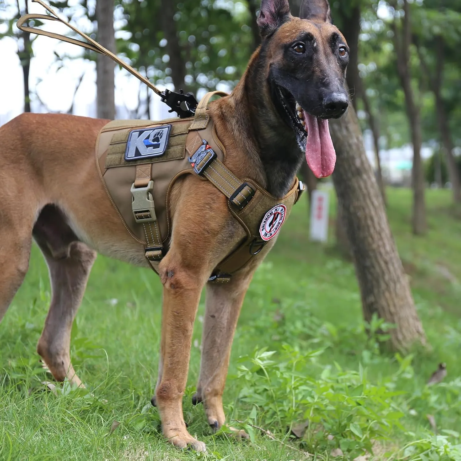 ICEFANG GN1 Reflective Tactical Dog Harness Large Sized, MOLLE K9 Dog Vest with 2X Metal Buckles,Adjustable Pet Harness, No Pulling Front Leash Clip (Large (Pack of 1), Brown)