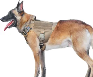 ICEFANG GN1 Reflective Tactical Dog Harness Large Sized, MOLLE K9 Dog Vest with 2X Metal Buckles,Adjustable Pet Harness, No Pulling Front Leash Clip (Large (Pack of 1), Brown)