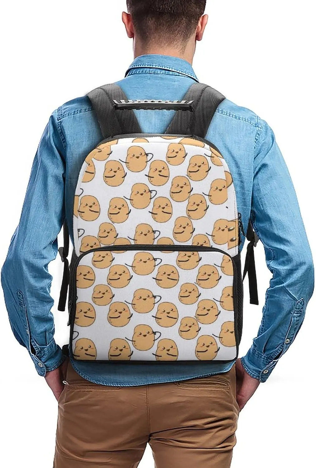 I'm A Potato Cute Potatoes White Pattern Daypack Lightweight Multipurpose Anti-Theft Shoulder Bag Large Capacity Laptop Book Bag Rucksack With Adjustable Shoulder Straps