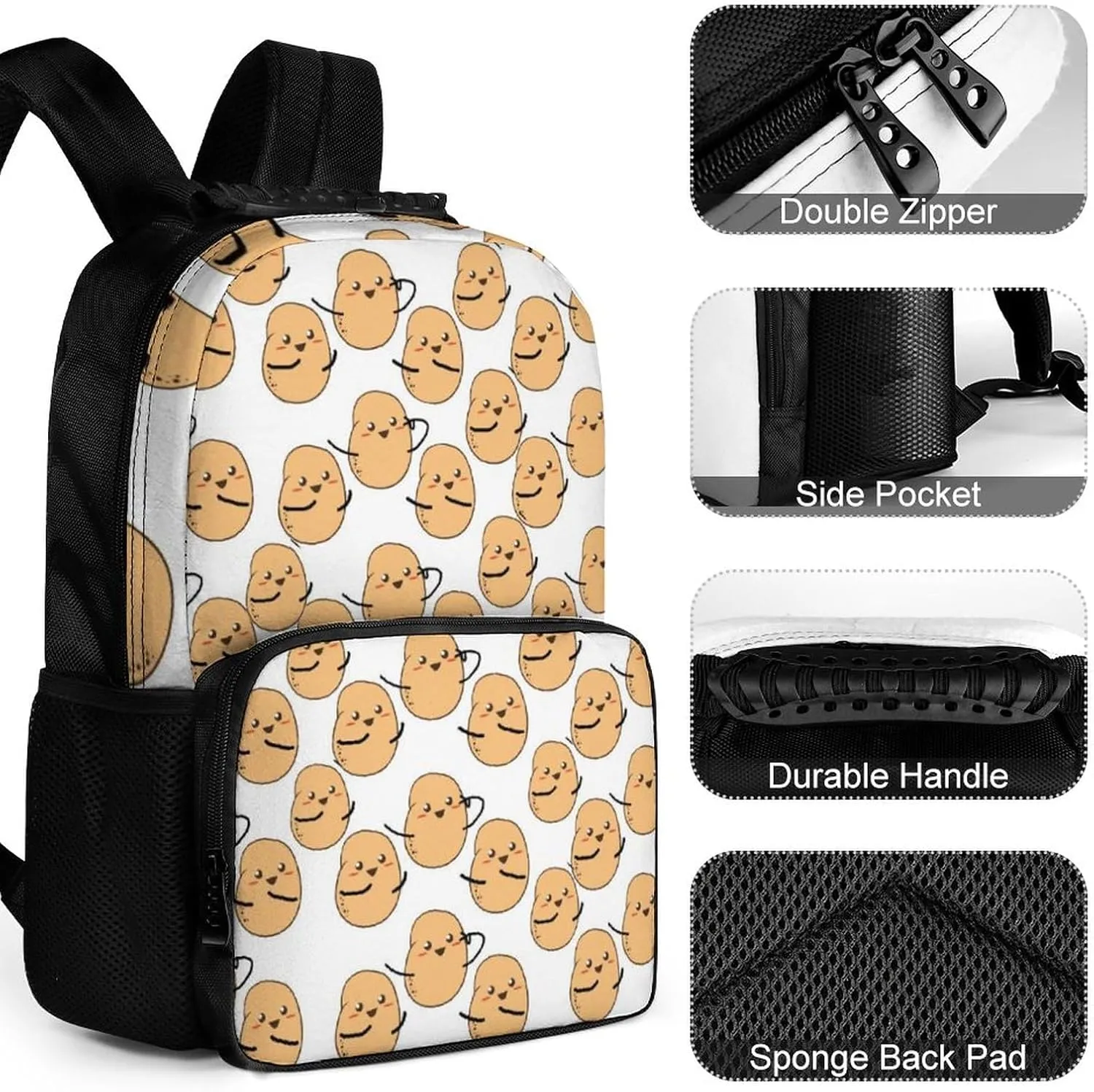 I'm A Potato Cute Potatoes White Pattern Daypack Lightweight Multipurpose Anti-Theft Shoulder Bag Large Capacity Laptop Book Bag Rucksack With Adjustable Shoulder Straps