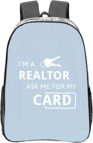 I'M A Realtor Ask Me Print Functional Transparent Backpack Pvc Clear Bag Compartment Pockets Everyday Use﻿