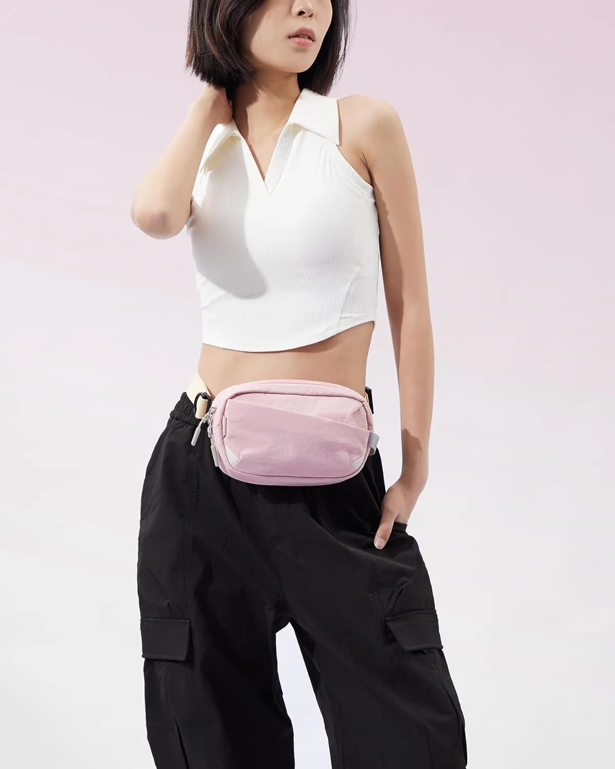 Inateck Sling Bag X-Mini, Durable Fanny Pack with RFID Blocking, Water-resistant Belt Waist Bag with Quick-adjust Strap, Stylish Waist Pack for Men, Women, Travel, Hiking, Cycling, Work, Sports, Pink