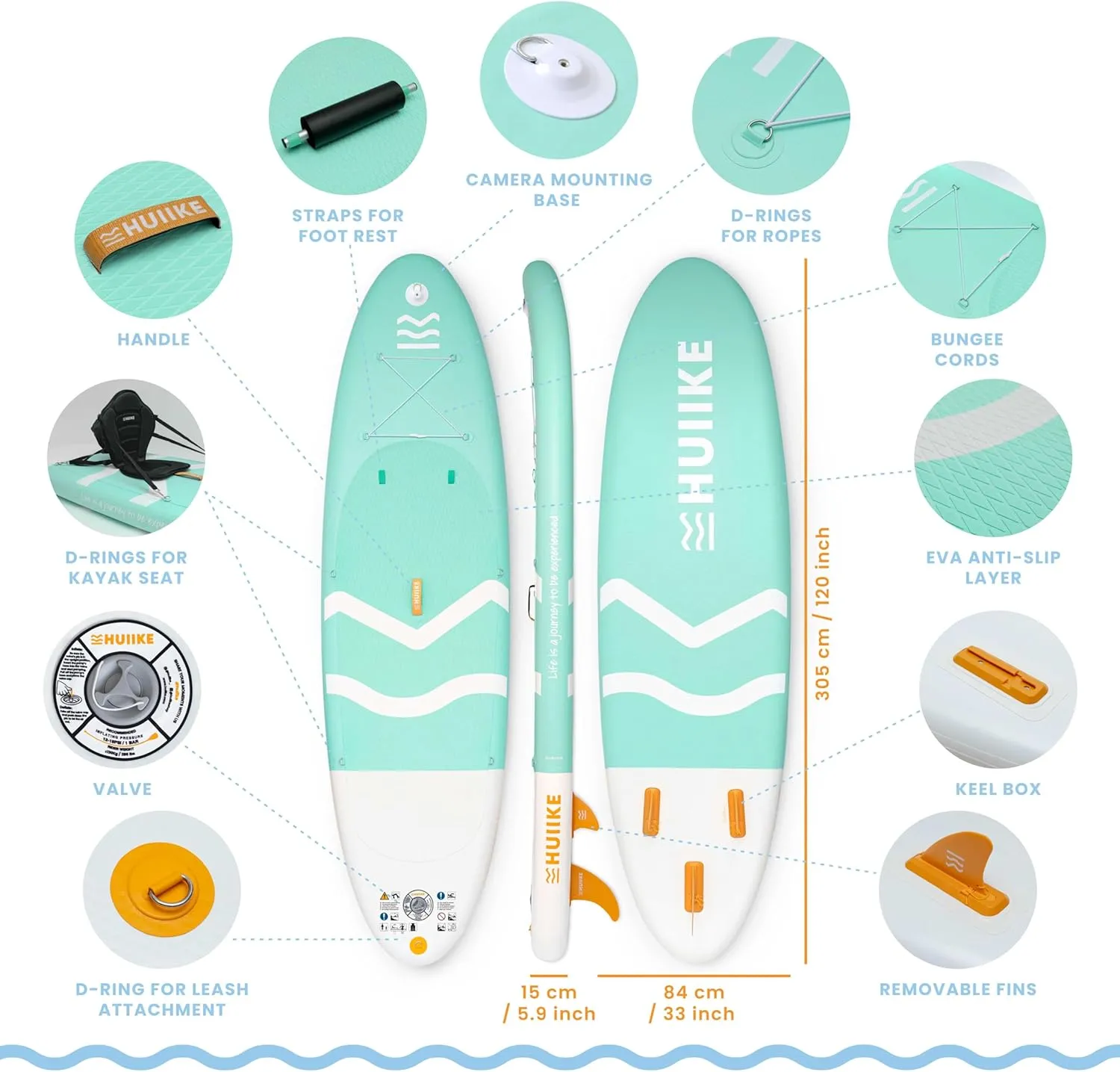 Inflatable Paddle Board with Premium Accessories - HUIIKE | Inflatable Paddle Boards for Adults with Kayak Seat and 2-in-1 Oar | Stand Up Paddleboard Great Stability Resistance | Stand-up Paddleboards