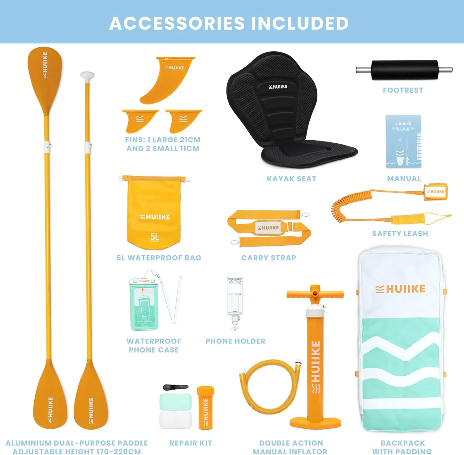 Inflatable Paddle Board with Premium Accessories - HUIIKE | Inflatable Paddle Boards for Adults with Kayak Seat and 2-in-1 Oar | Stand Up Paddleboard Great Stability Resistance | Stand-up Paddleboards