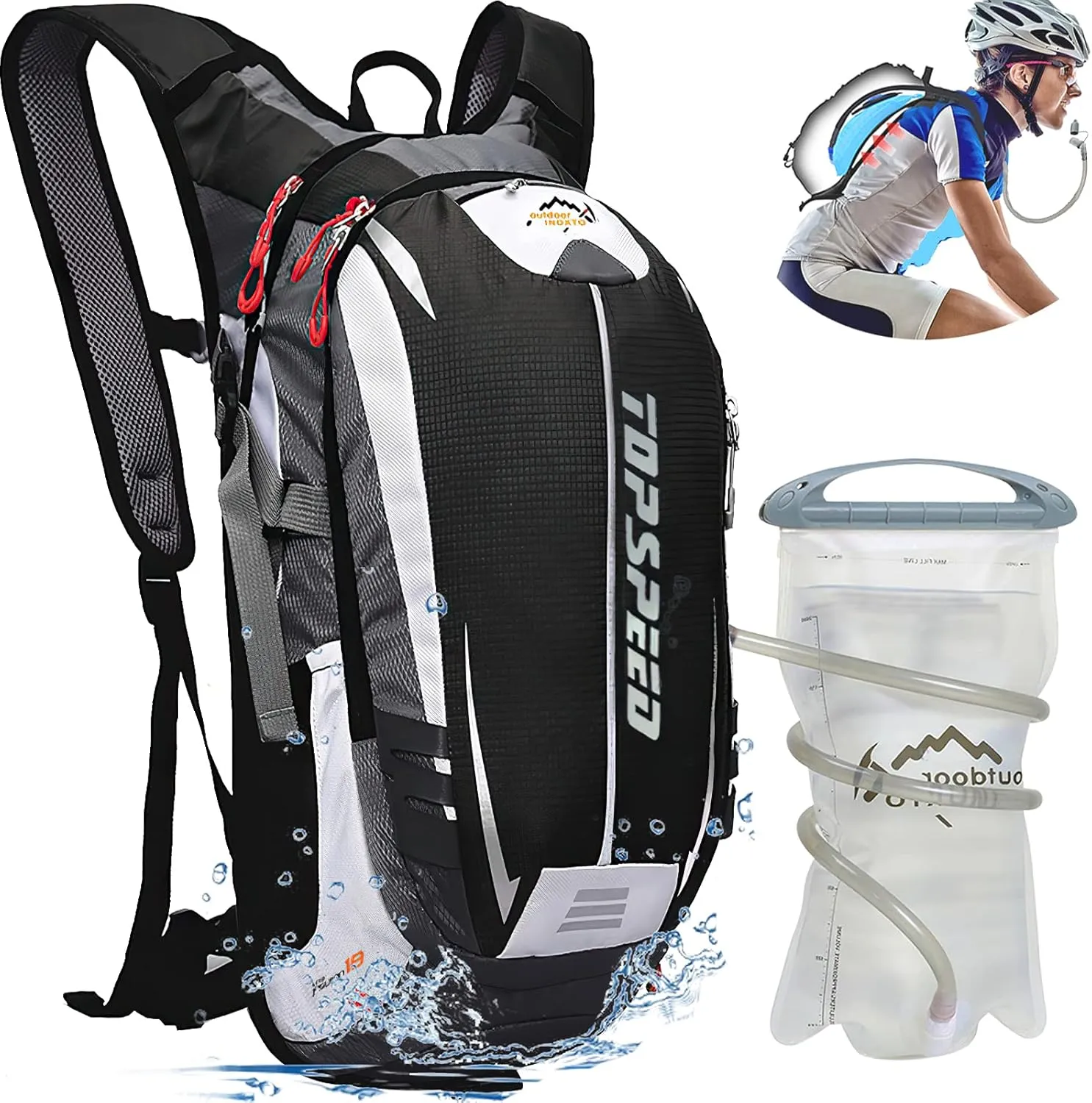 INOXTO Hydration Pack Backpack，18L Hydration Pack Lightweight Water Backpack with 2L Water Bladder Bag Daypack for Hiking Running Cycling Camping Hunting for Women Men