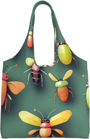 Insect Atlas Print Canvas Tote Bag for Women Aesthetic Shopping Bags Shoulder Bag Reusable Grocery Bags
