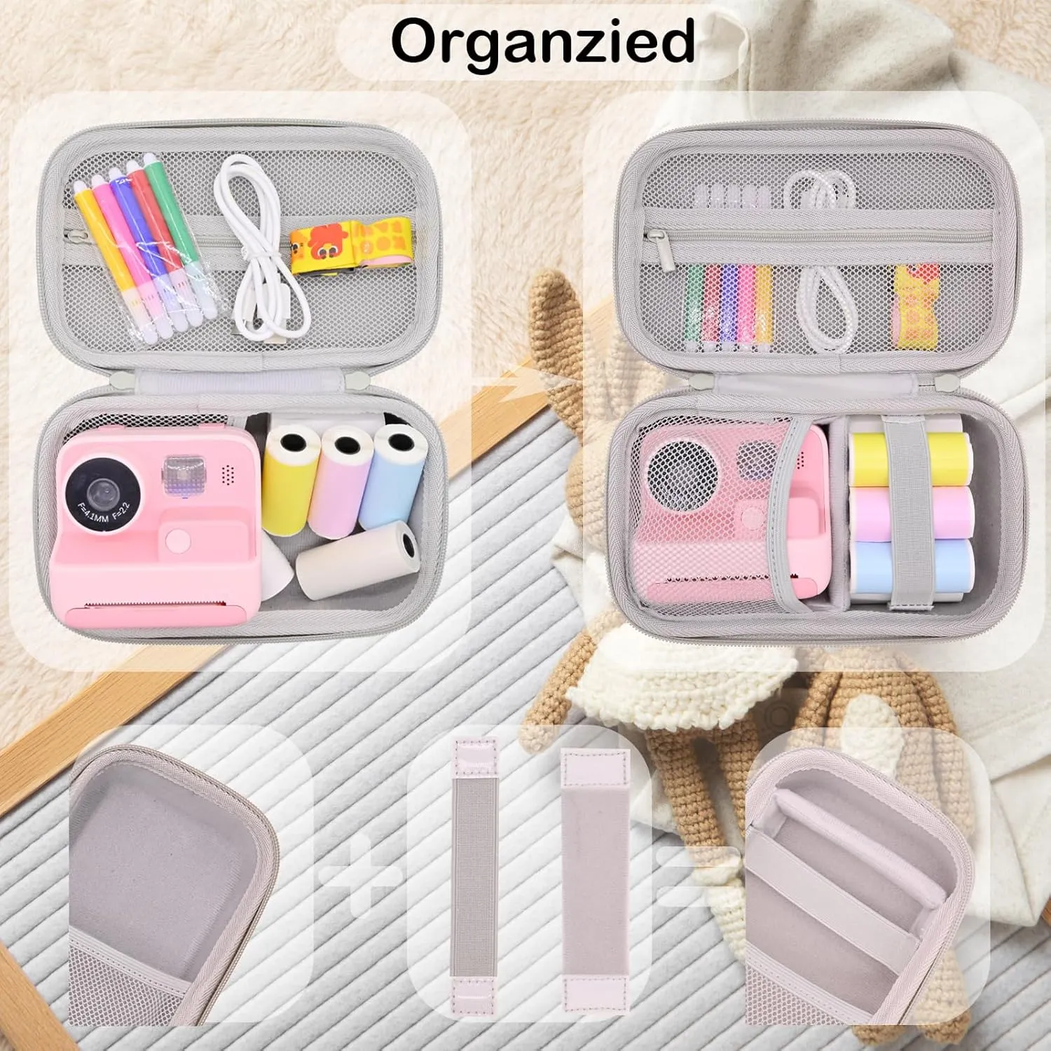 Instant Print Film Camera Case for Kid Cameras & Digital Video Camera, Hard Storage Holder Organizer Bag Compatible with ESOXOFFORE/Dylanto/Anchioo/MINIBEAR and More (White)