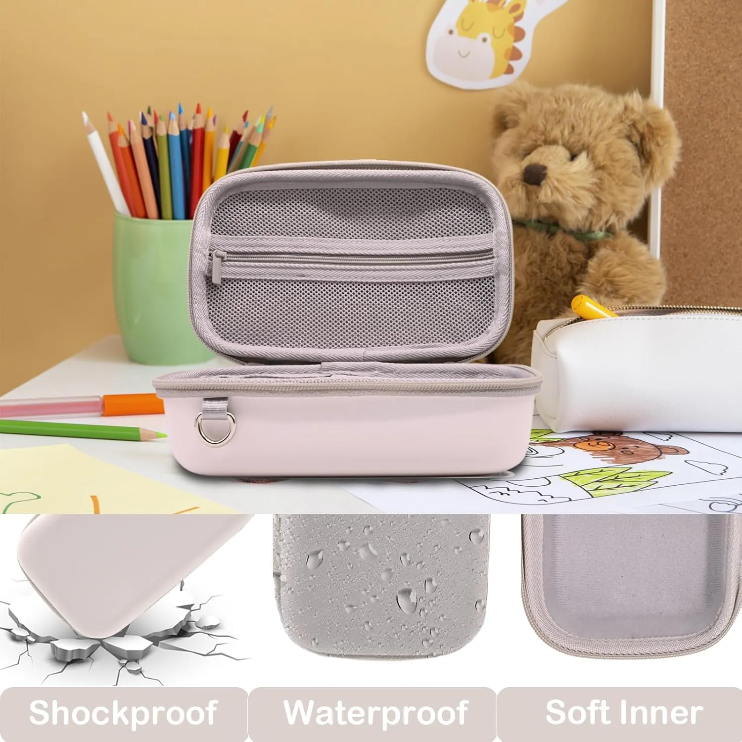 Instant Print Film Camera Case for Kid Cameras & Digital Video Camera, Hard Storage Holder Organizer Bag Compatible with ESOXOFFORE/Dylanto/Anchioo/MINIBEAR and More (White)