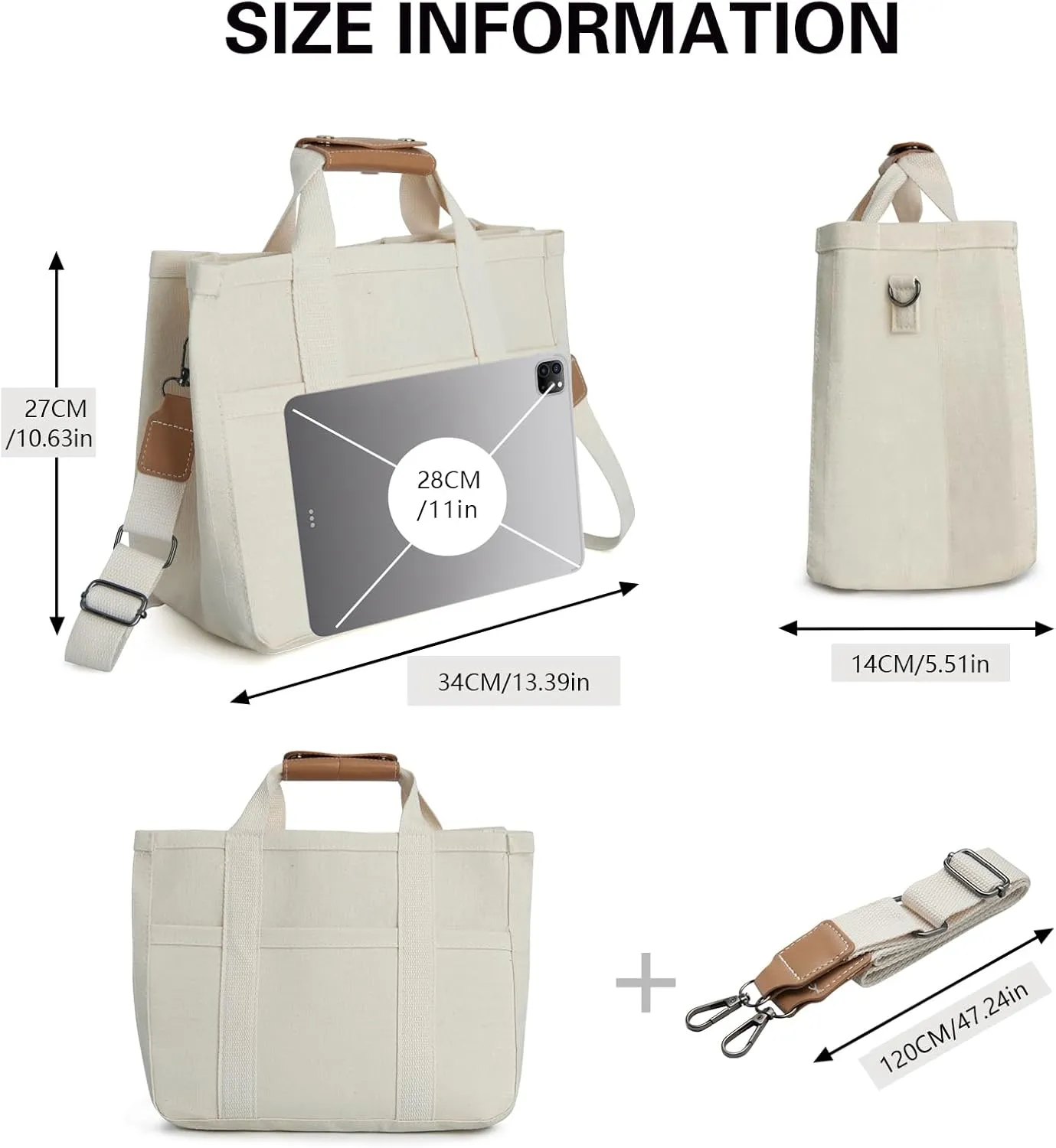IwIeIaIrI Canvas Tote Bag for Women with Multi Pockets,Trendy Shoulder Handbag with Compartments for shopping,Work,Beach