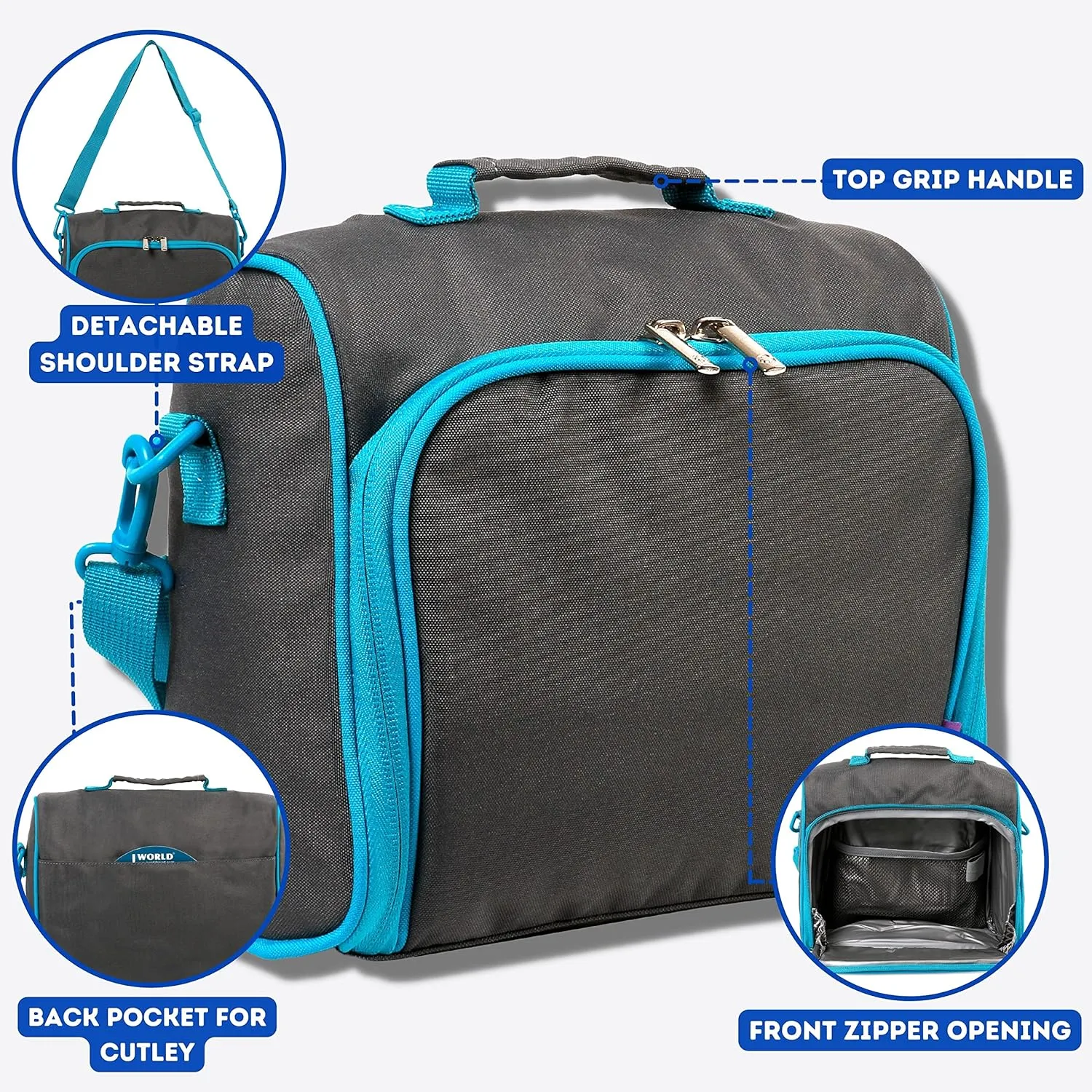 J World New York Casey Small Lunch Bag for Adults. Medium-Size Insulated Lunch-Box for Kids, Grey