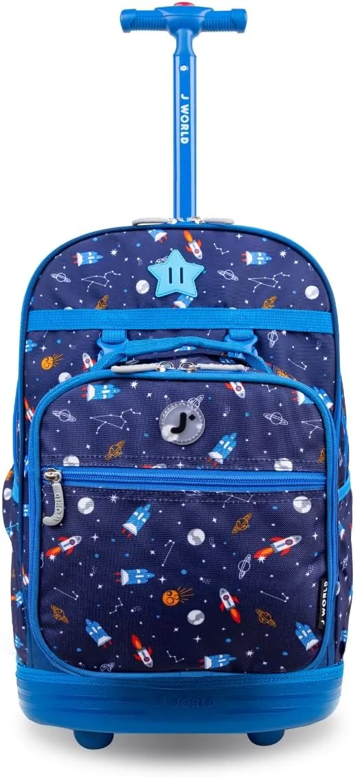 J World New York Unisex Kid's Duo Rolling Backpack with Lunch Box Set, Spaceship, One Size