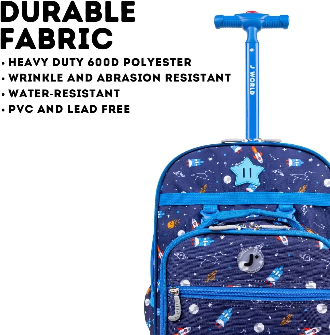 J World New York Unisex Kid's Duo Rolling Backpack with Lunch Box Set, Spaceship, One Size