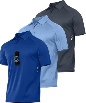 JACKETOWN 3 Pack Mens Polo Shirts Short Sleeve Golf Shirt Performance Moisture-Wicking Athletic Casual T-Shirts
