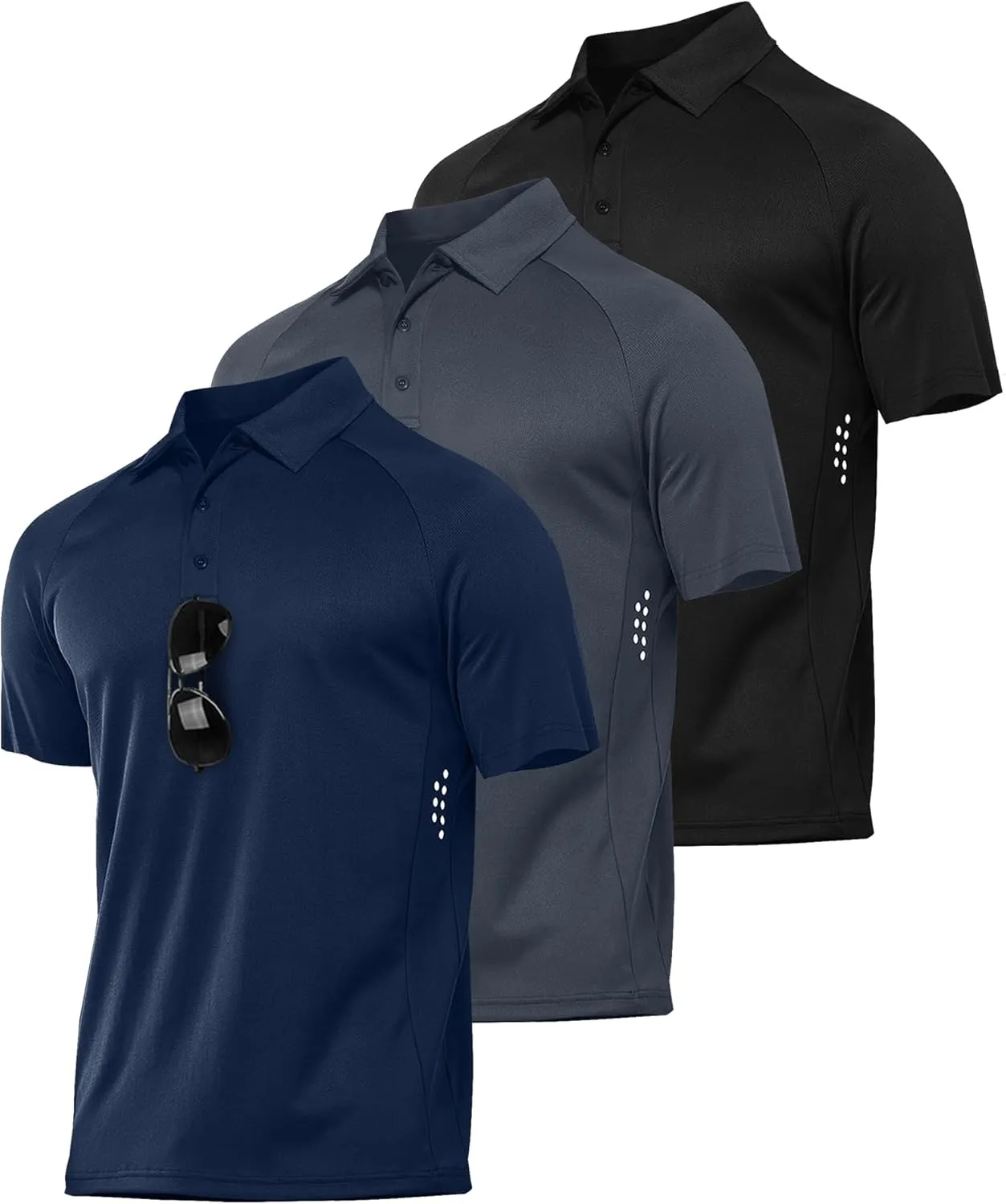 JACKETOWN 3 Pack Mens Polo Shirts Short Sleeve Golf Shirt Performance Moisture-Wicking Athletic Casual T-Shirts