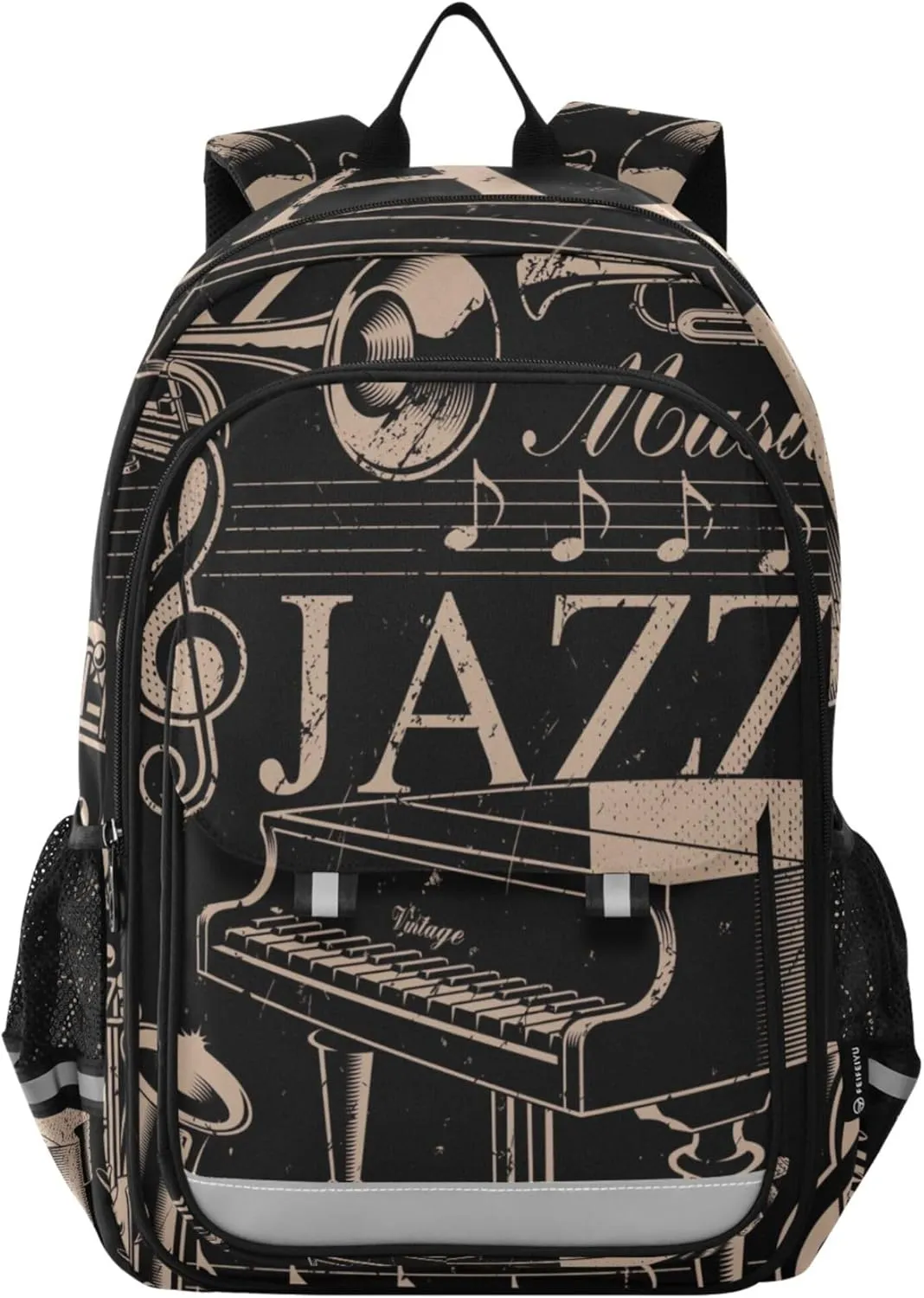 Jazz Music Notes Backpack Lightweight Bookbag Travel Laptop Backpack College School Computer Bag with Reflective Stripes
