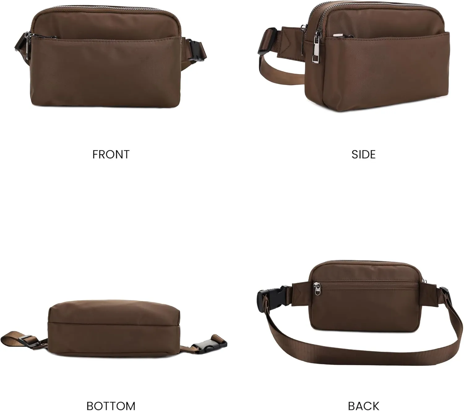 Jessie & James Crossbody Nylon Waist Pack with Adjustable Buckle Strap Fashion Multi Pocket Belt Bag| Brown