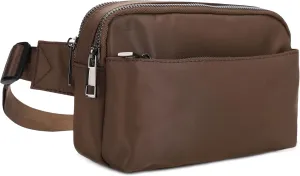 Jessie & James Crossbody Nylon Waist Pack with Adjustable Buckle Strap Fashion Multi Pocket Belt Bag| Brown